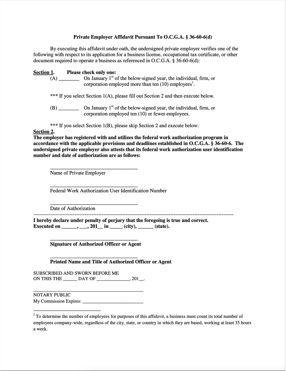 Carroll County EVerify affidavit(s) compared to the version from the